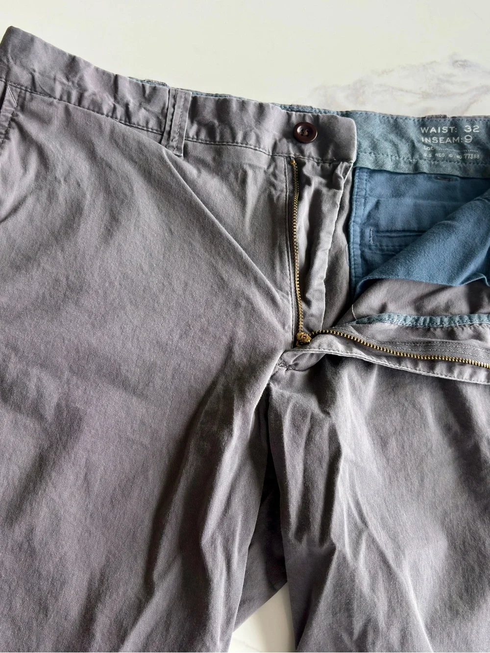 J. Crew Men's Stretch Chino Shorts in Spokane Grey (32 waist, 9” inseam)